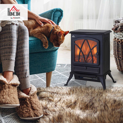 Free Standing Fireplace Flame Effect Electric Heater Log Burning Black