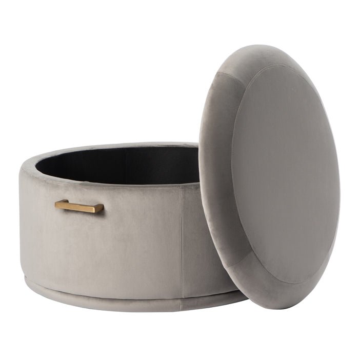Aria Storage Ottoman – Dove Grey – Brass/Silver