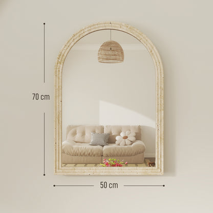 Arched Wall Mirror with Modern Tempered Glass & Polystyrene Beige