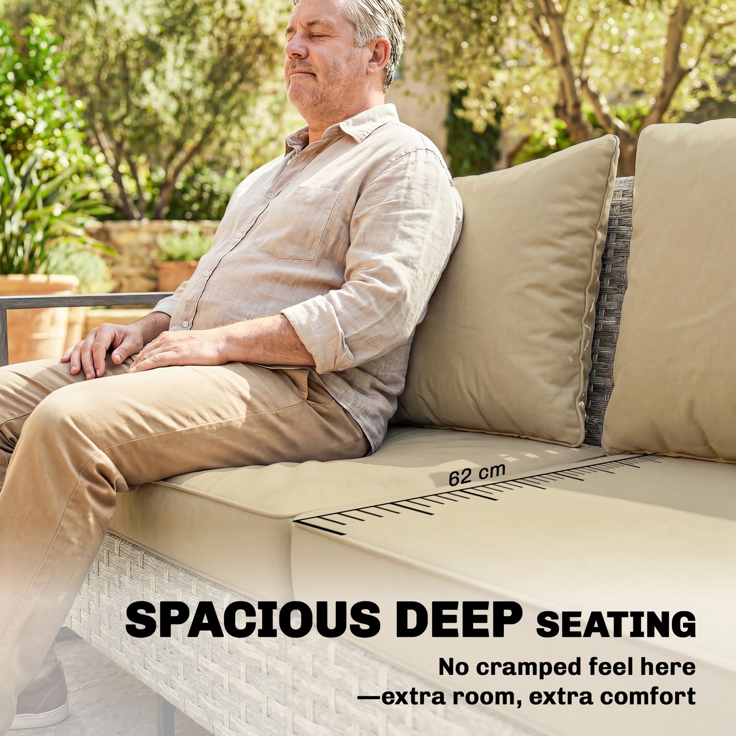 4 Seater Rattan Garden Furniture Set with Non-slip Mats, Khaki