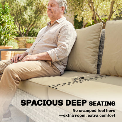 4 Seater Rattan Garden Furniture Set with Non-slip Mats, Khaki