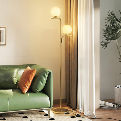 LED Floor Lamp, Modern Standing Lamp with 3 Colour Temperatures, Globe Glass Shades and Foot Switch, for Living Room Bedroom Home Office, Gold Tone