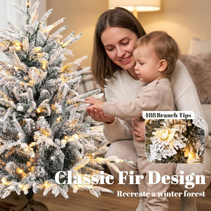 90 cm Prelit Flocked Table Christmas Tree, Base Stand, Green White