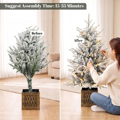 90 cm Prelit Flocked Table Christmas Tree, Base Stand, Green White