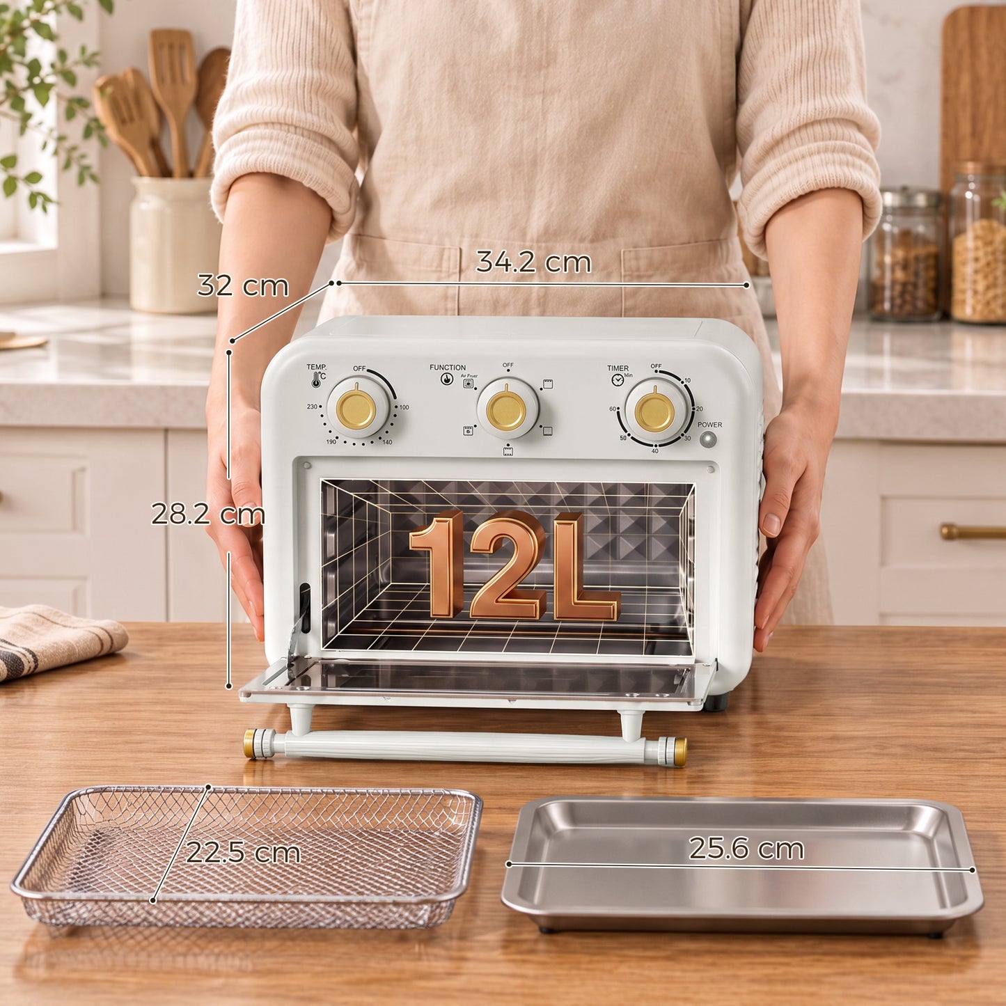 Air Fryer Oven, Convection Oven, 12 L, Cream White