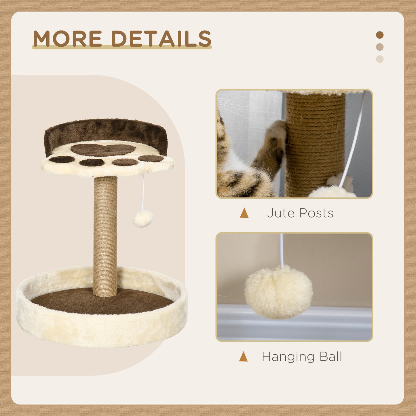 44cm Cat Tree with Sisal Cat Scratching Post, Toy Ball - Brown