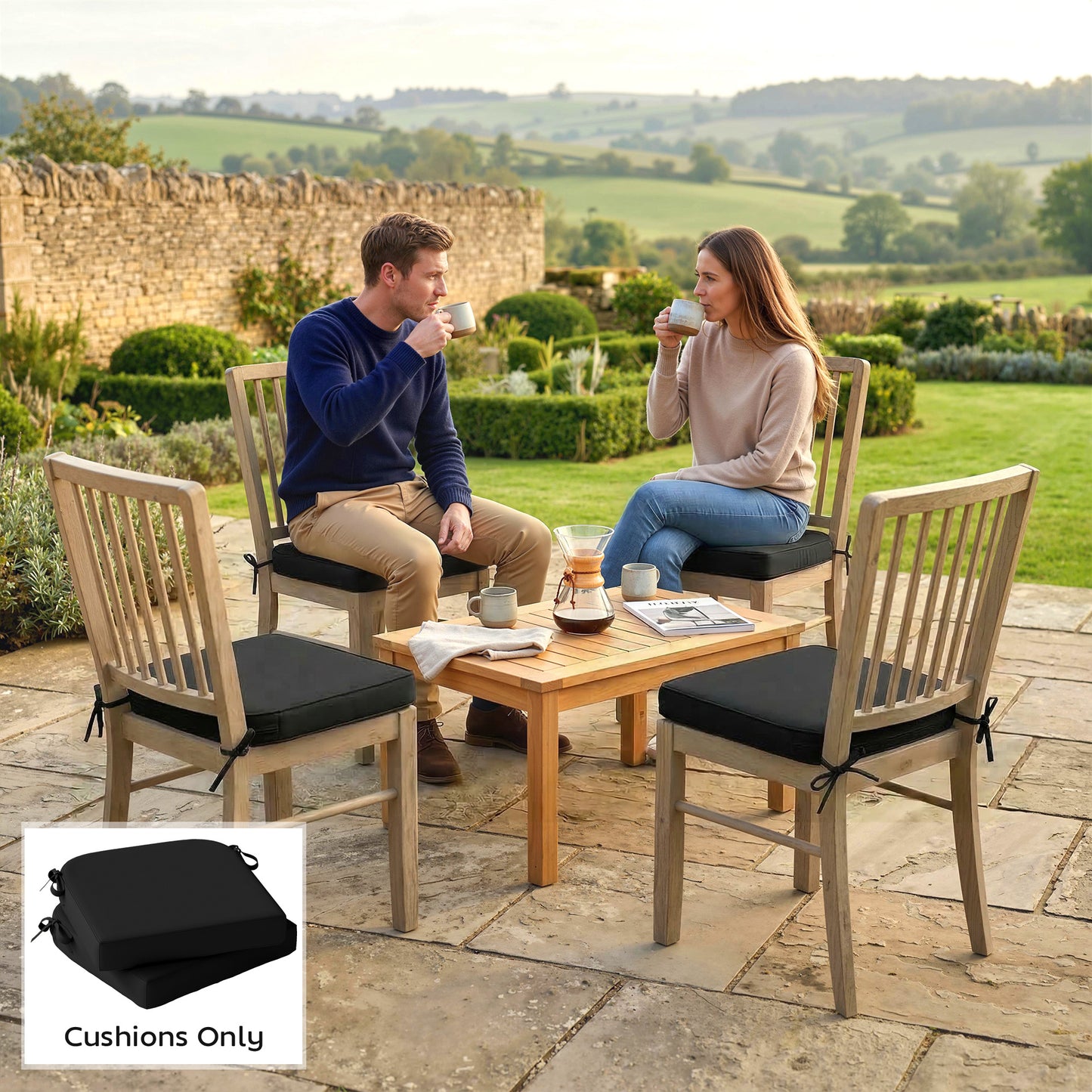 Outdoor Chair Seat Cushions Set of 2, Garden Chair Cushions, Black