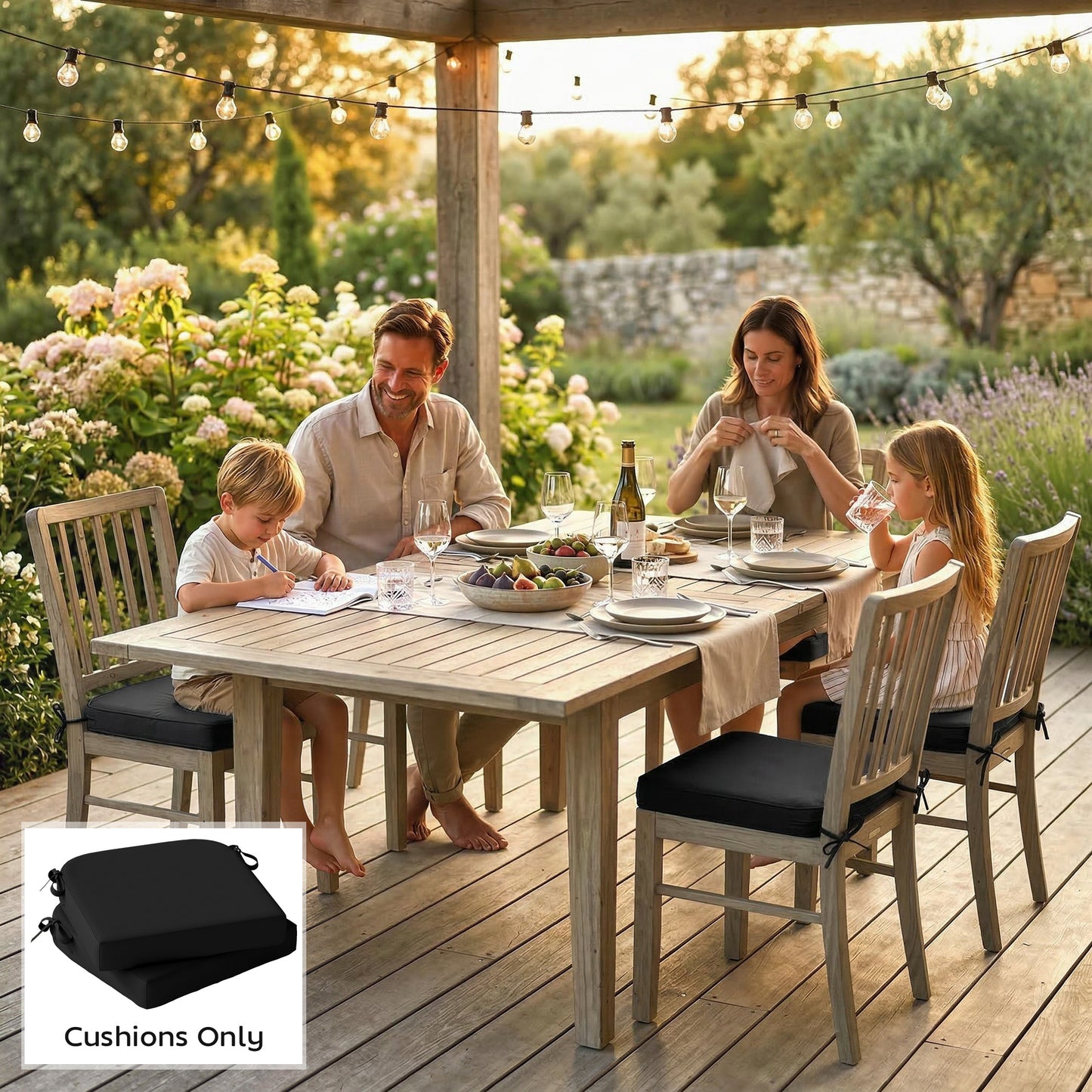 Outdoor Chair Seat Cushions Set of 2, Garden Chair Cushions, Black