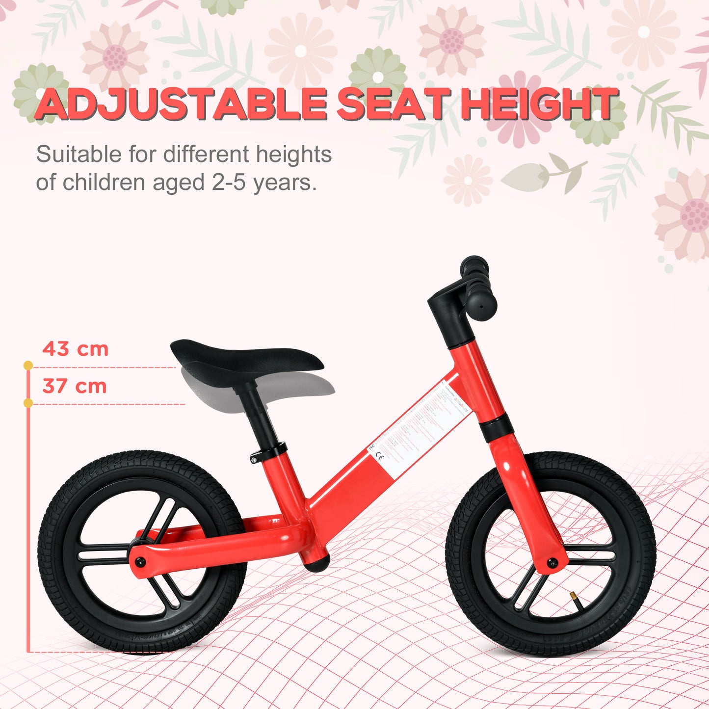 AIYAPLAY 12" Kids Balance Bike, No Pedal Training Bike for Children with Adjustable Seat, 360¬∞ Rotation Handlebars - Red