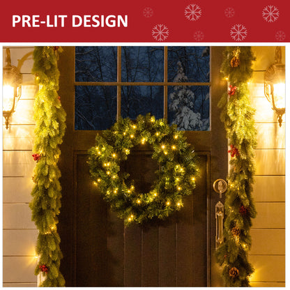 Pre-lit Christmas Wreath with 50 Warm White LED Ideal Xmas Artificial Door Decoration