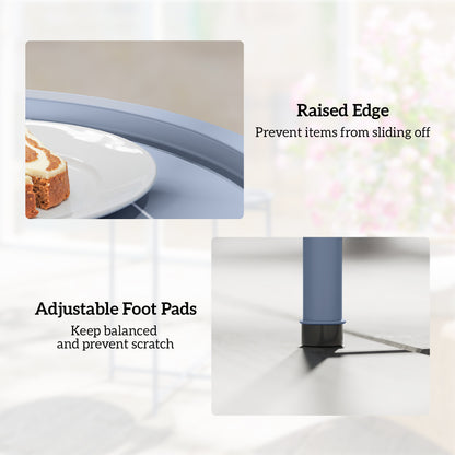 46cm Round Garden Table Side Table with Removable Tray, Blue Grey