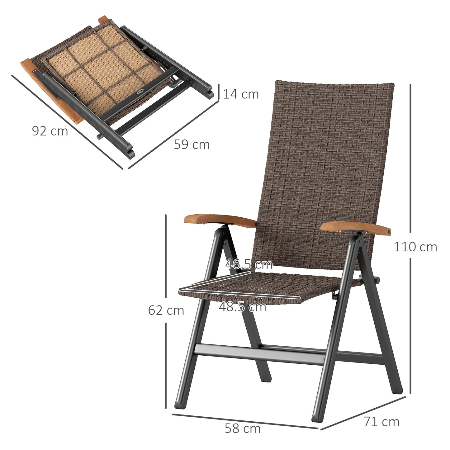 Outdoor Folding Rattan Chair, Dining Chair, Brown