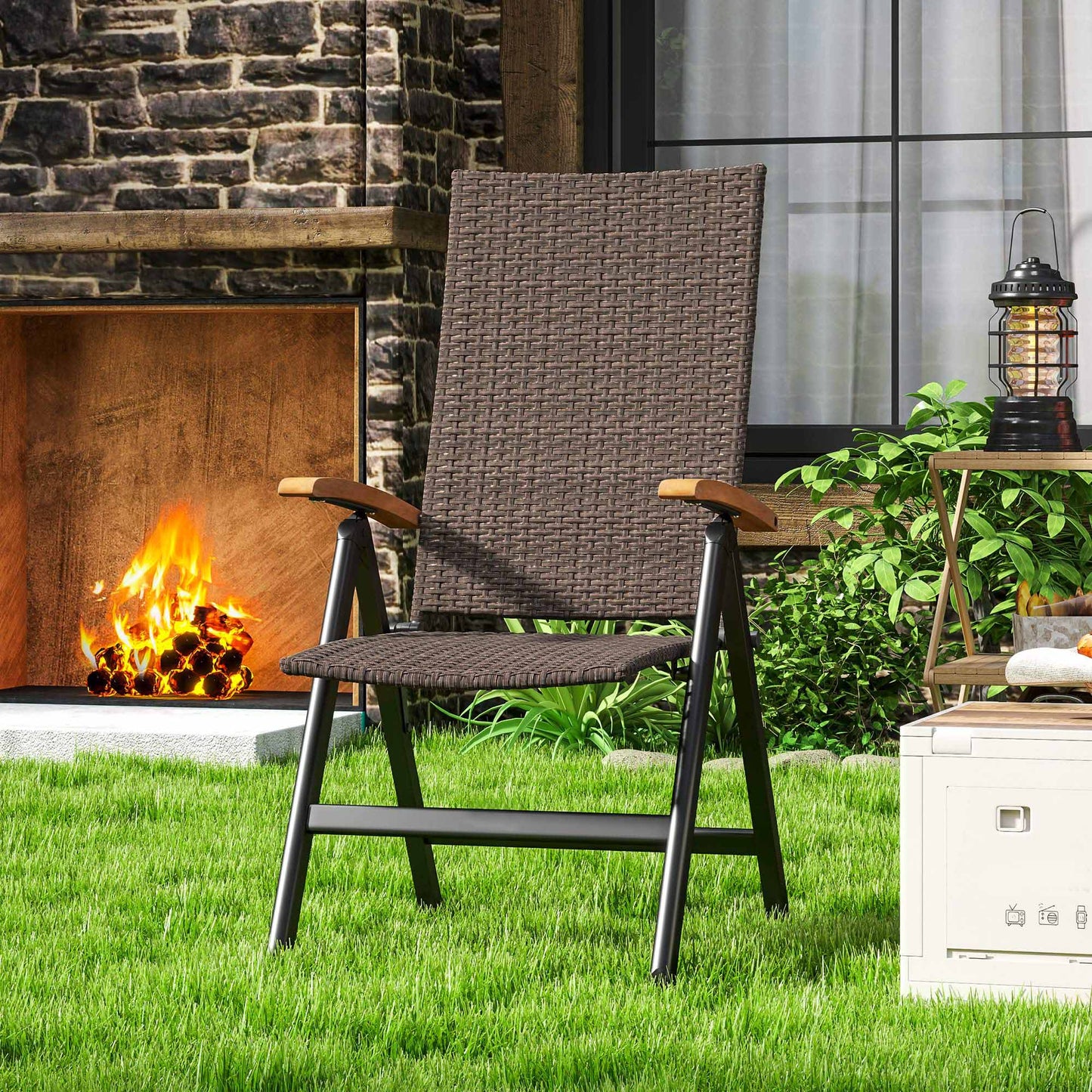 Outdoor Folding Rattan Chair, Dining Chair, Brown