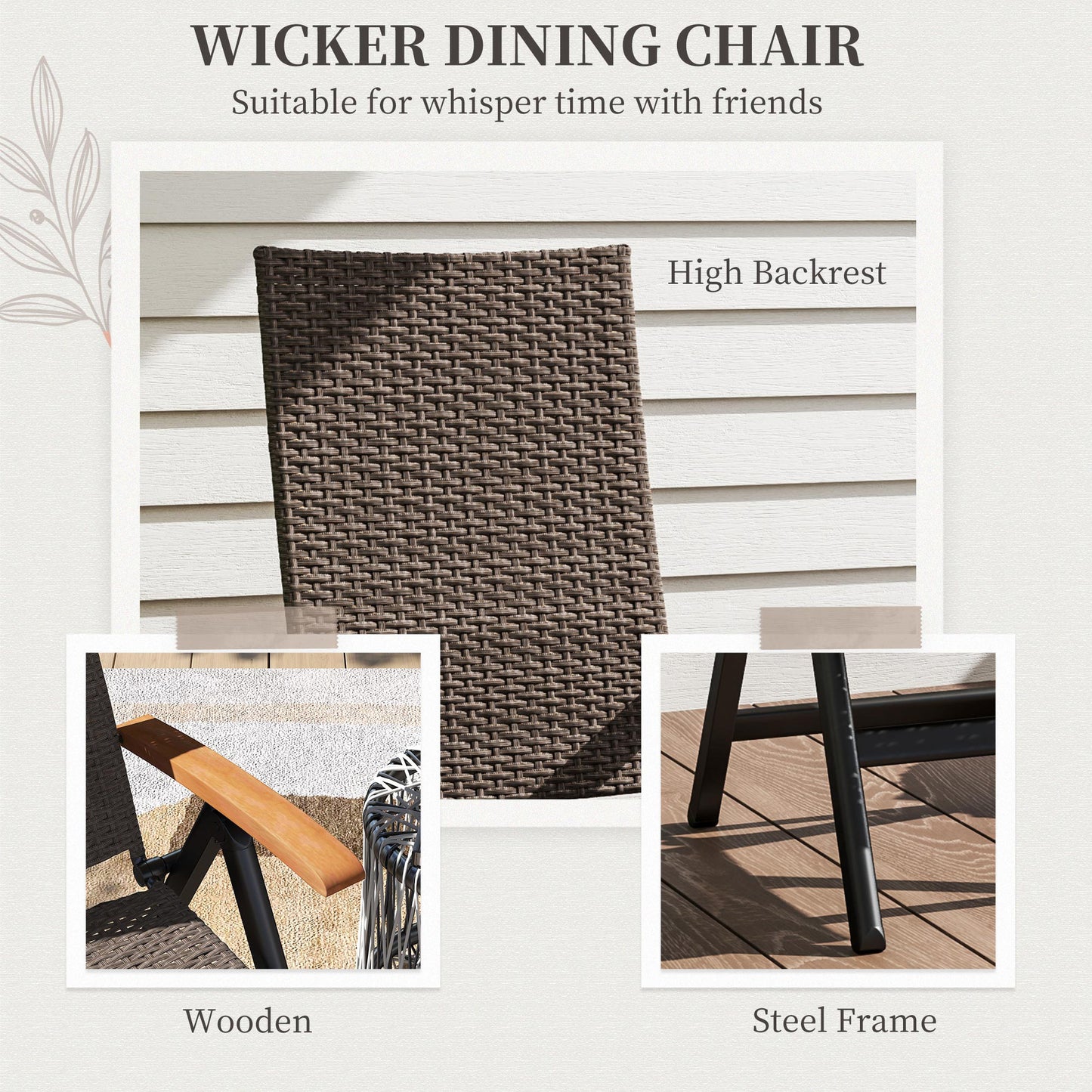 Outdoor Folding Rattan Chair, Dining Chair, Brown