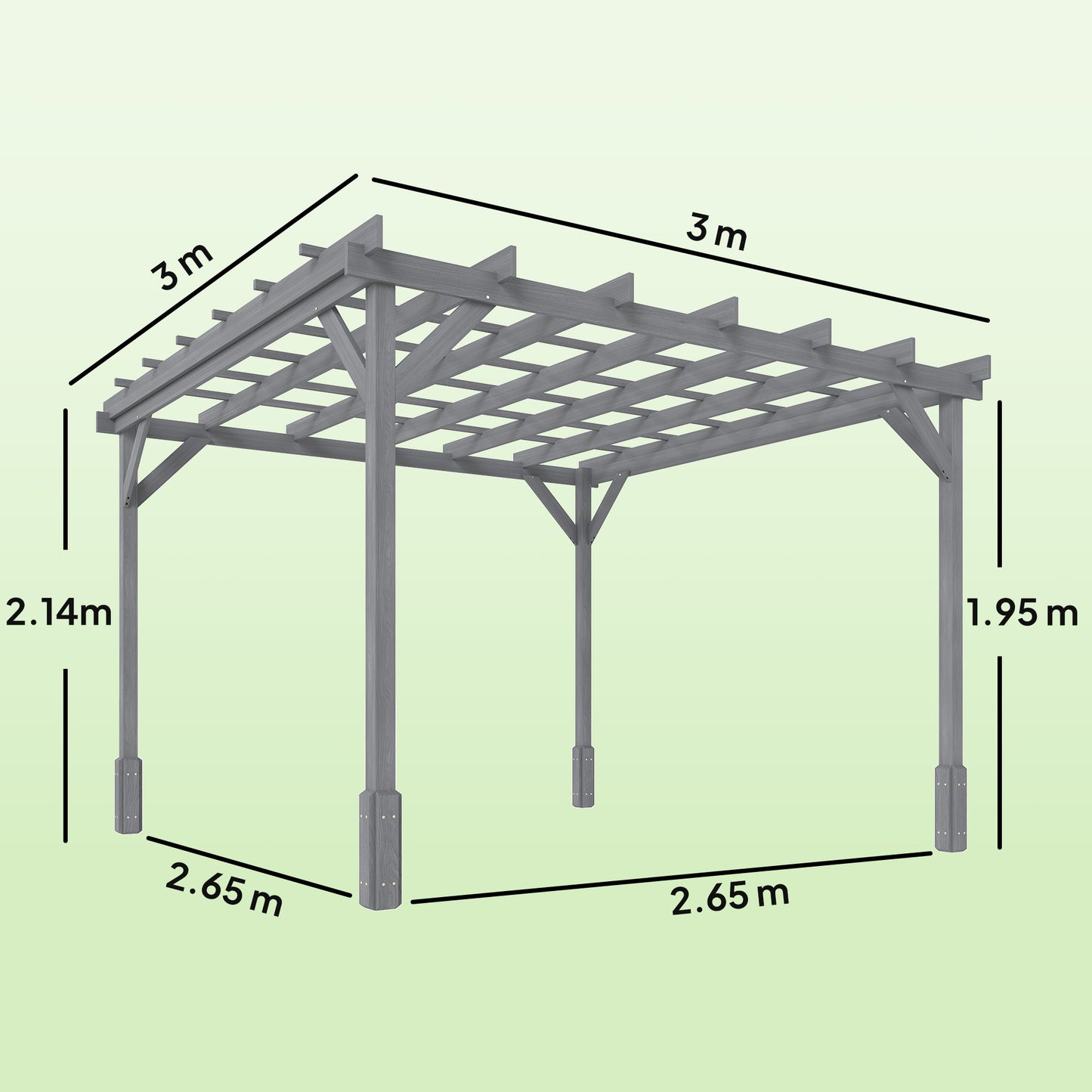 3 x 3 m Wooden Pergola Kit, Garden Gazebo Shelter, Grey