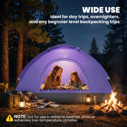 2 Person Camping Tent, Dome Tent with Storage Pocket, Light Purple