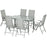 7 Piece Garden Dining Set, Outdoor Table and 6 Folding and Reclining Chairs, Aluminium Frame, Tempered Glass Top Table, Texteline Seats, Grey