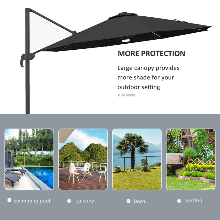 3(m) LED Cantilever Parasol Outdoor Sun Umbrella w/ Base Solar Lights Grey