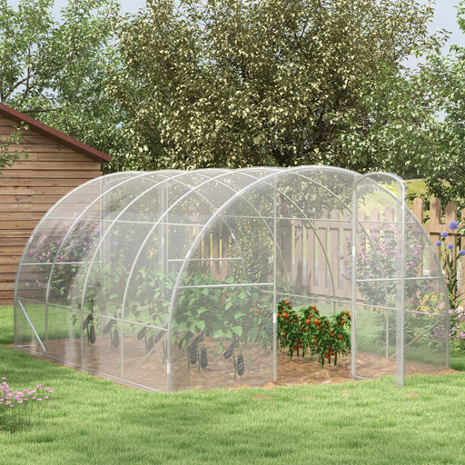 Polytunnel Greenhouse Walk-in Grow House with PE Cover, Door and Galvanised Steel Frame, 4 x 3 x 2m, Clear