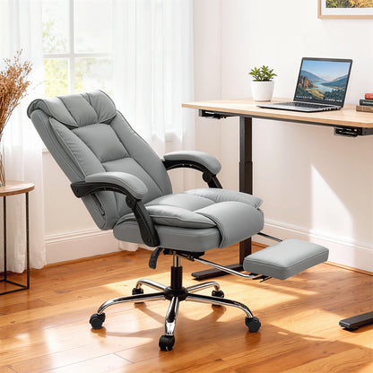 Pet-Friendly Leather Recliner Computer Chair with Footrest, Black