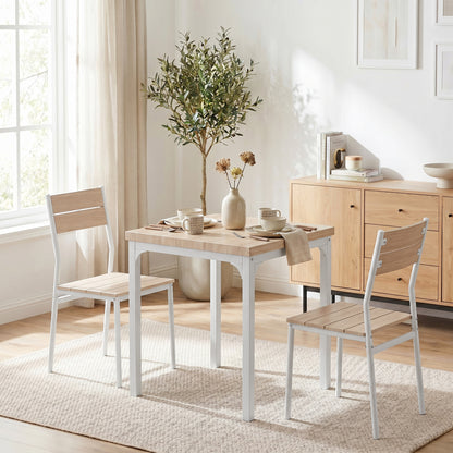 3 Pcs Compact Dining Table 2 Chairs Set, Oak Wood Effect
