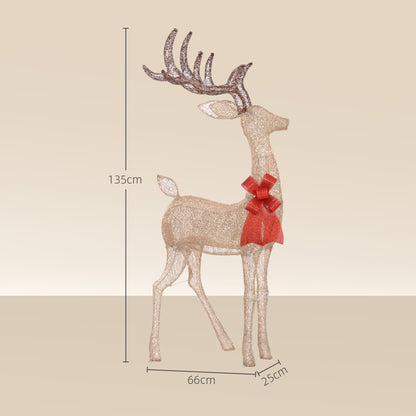 Lighted Reindeer Christmas Decoration w/ Stakes Zip Ties Gold Tone