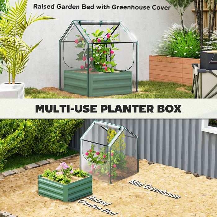 Raised Garden Bed Planter Box with Greenhouse, Clear and Green