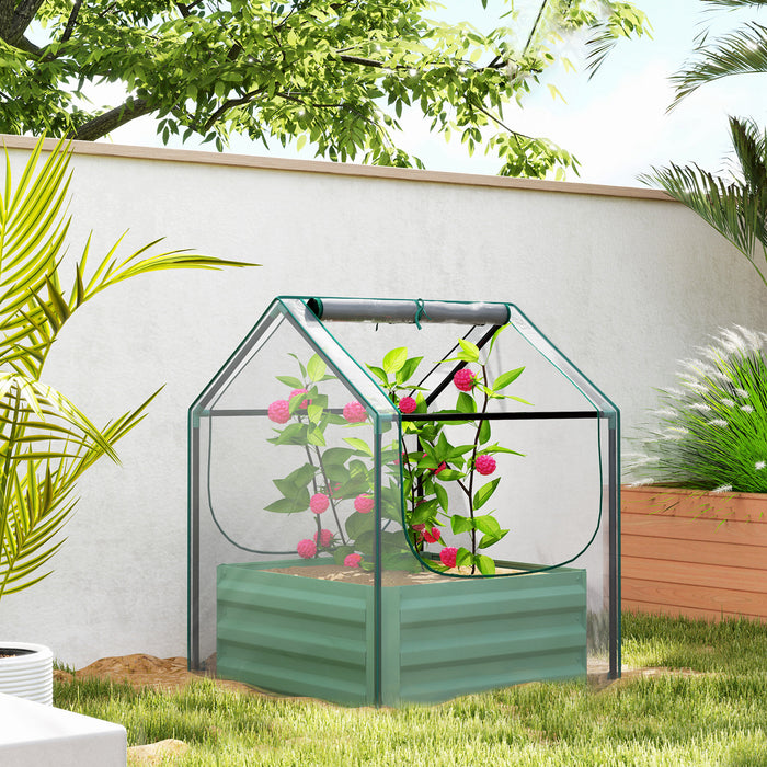 Raised Garden Bed Planter Box with Greenhouse, Clear and Green