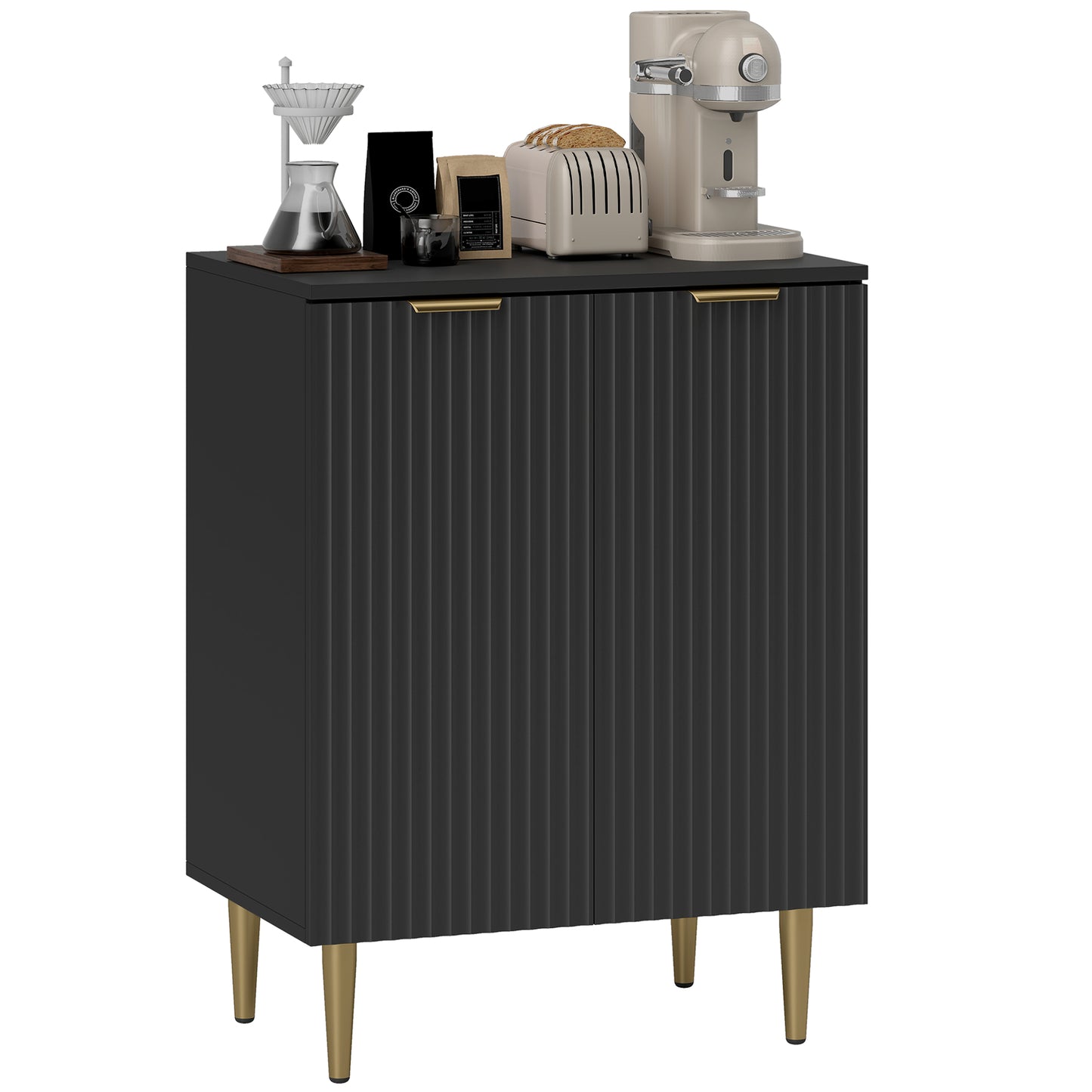 Sideboard Buffet Cabinet, Modern Kitchen Storage Cabinet with 2 Doors and Adjustable Shelf, Living Room Sideboard with Metal Legs for Hallway, Black
