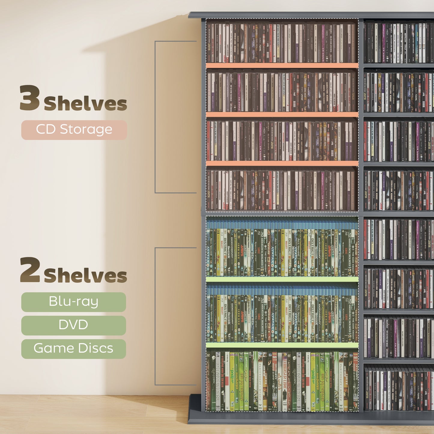 CD Storage Unit DVD Tower Blu-ray Storage Shelf for Office, Grey