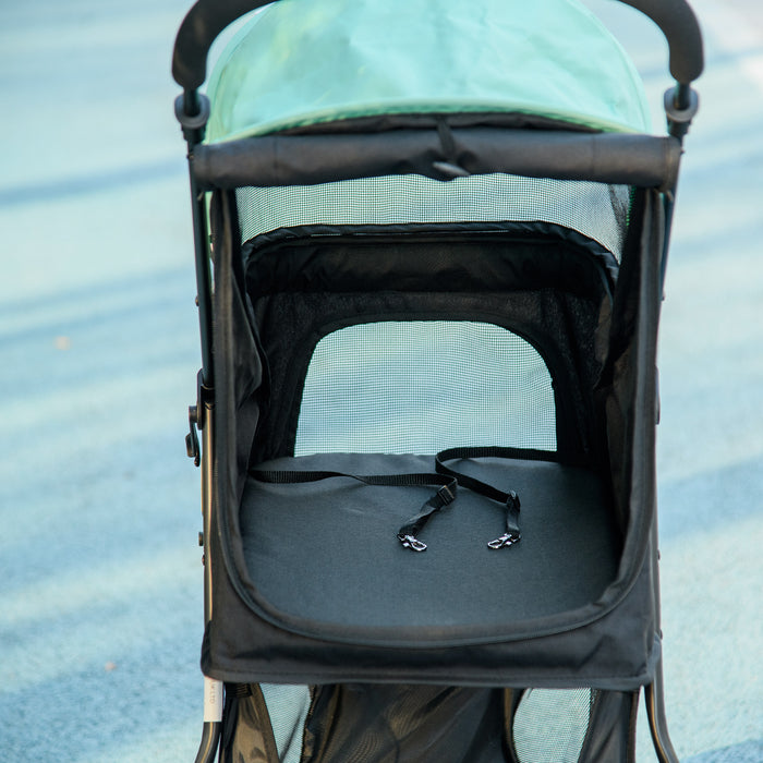 Foldable Pet Stroller with Rain Cover for XS and S-Sized Dogs Green