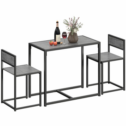 3 Piece Dining Table Set with Metal Frame Charcoal Grey Wood-Effect