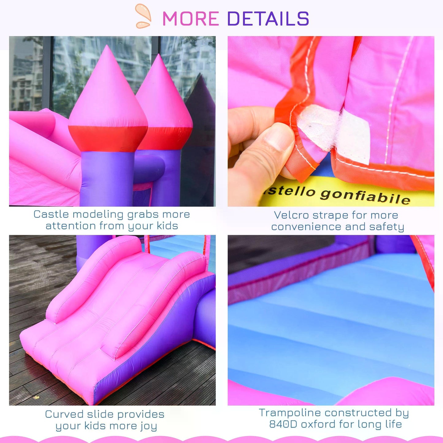 Kids Bounce Castle House Inflatable Trampoline Slide 2 in 1 with Inflator for Kids Age 3-12 Multi-color 3.5 x 2.5 x 2.7m