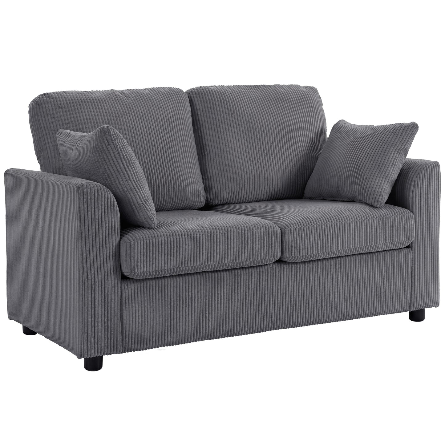 2 Seater Sofa, Corduroy Small Couch with Spring Cushion, Dark Grey