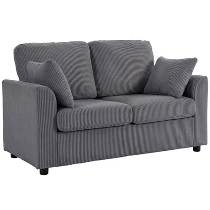 2 Seater Sofa, Corduroy Small Couch with Spring Cushion, Dark Grey