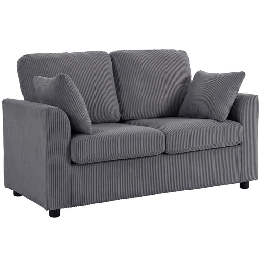 2 Seater Sofa, Corduroy Small Couch with Spring Cushion, Dark Grey