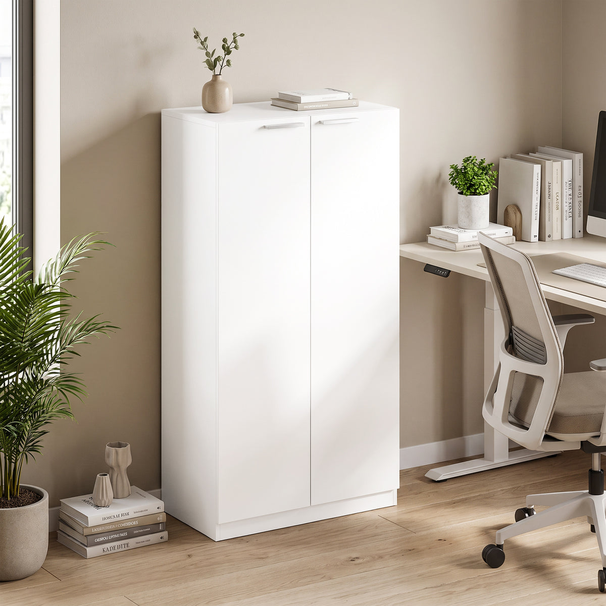3-Tier Wooden Storage Cabinet Cupboard Soft Close 120 cm Tall White