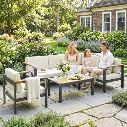 Garden Furniture Set with L-Shaped Sofa, Armchair and Table