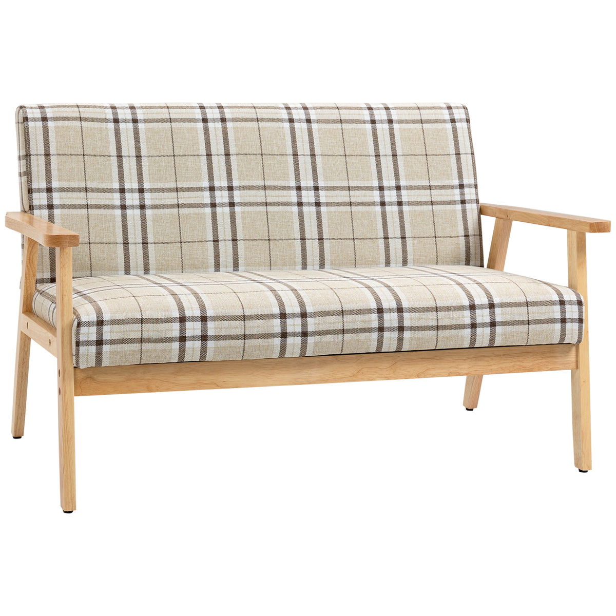 Two Seater Sofa with Rubber Wood Frame Linen Fabric Small Couch Beige