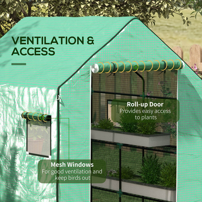 Greenhouse Cover Replacement Walk-in PE Hot House Cover with Roll-up Door and Windows, 140 x 143 x 190cm, Green