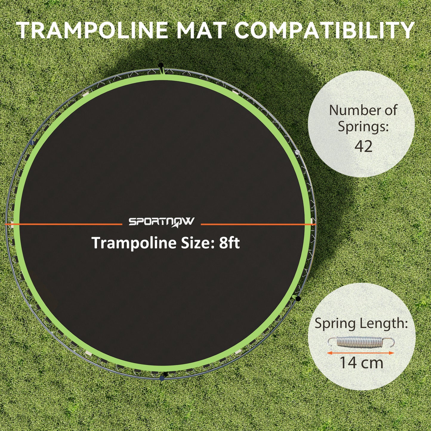 Trampoline Mat with 42 V-Hooks, for 8ft Trampoline, Green