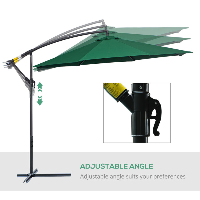 3(m) Garden Banana Parasol Hanging Cantilever Umbrella with Crank Handle and Cross Base for Outdoor, Sun Shade, Green