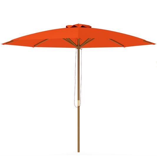Wooden Garden Parasol with Rope Pulley Mechanism and 8 Ribs Orange