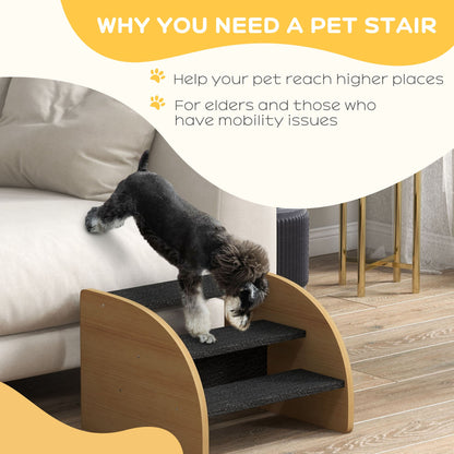 Dog Steps for Sofa and Bed, 3-Step Dog Stairs, Pet Stairs, Oak Finish