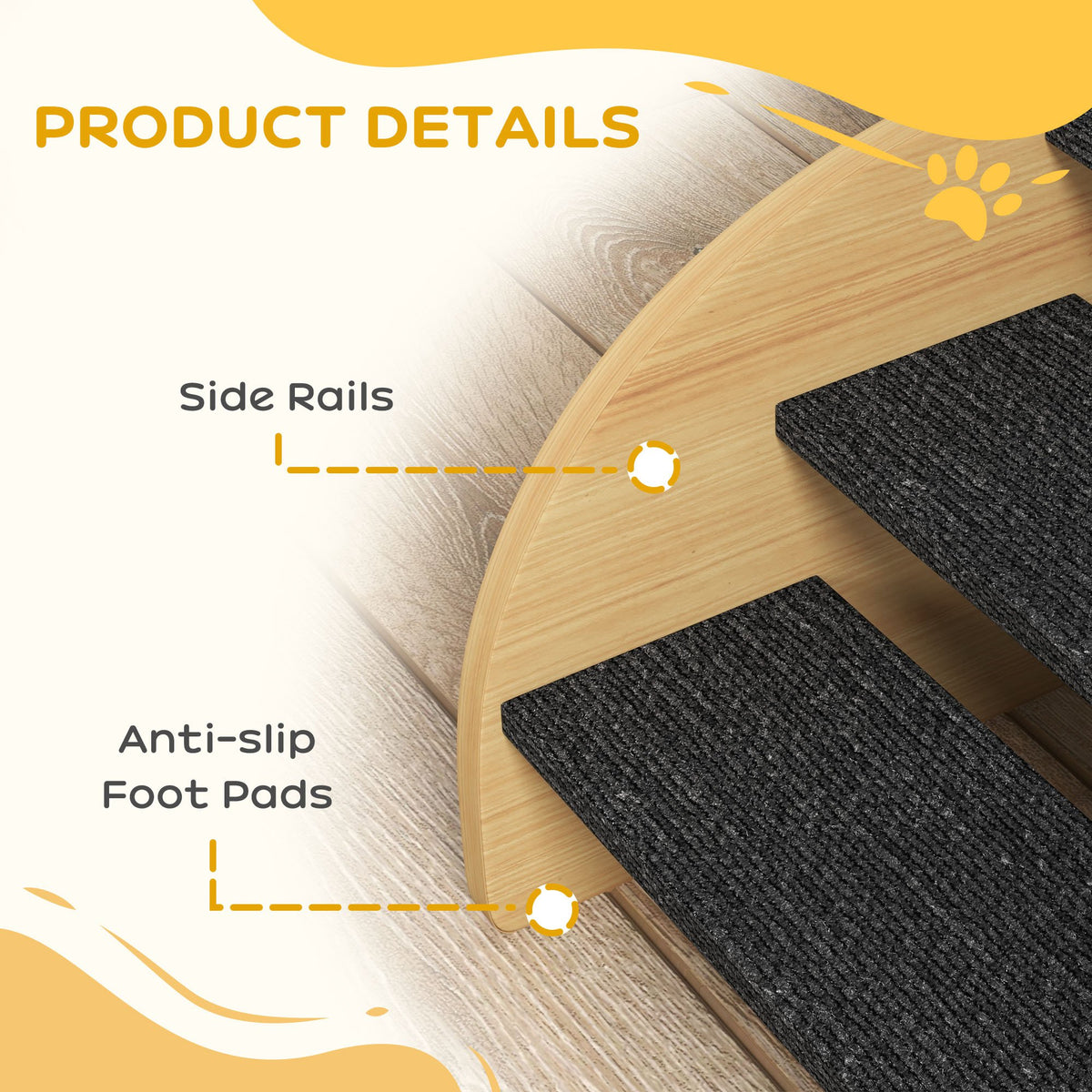 Dog Steps for Sofa and Bed, 3-Step Dog Stairs, Pet Stairs, Oak Finish