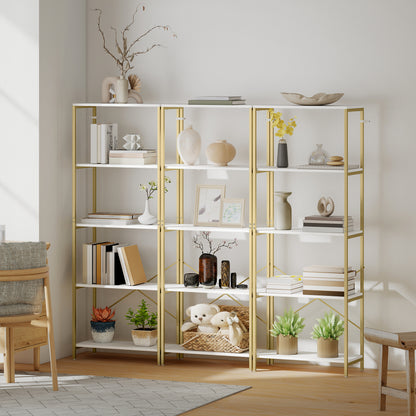 Modern Bookshelf, Freestanding Bookcase, White and Gold Tone