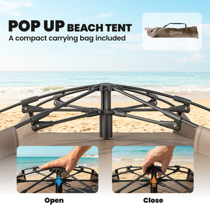 Pop Up Beach Tent for 2-3 Person with Carry Bag, UPF15+, Brown