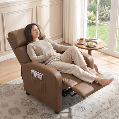 Recliner Sofa Chair PU Leather Massage Armcair w/ Remote, Dark Brown