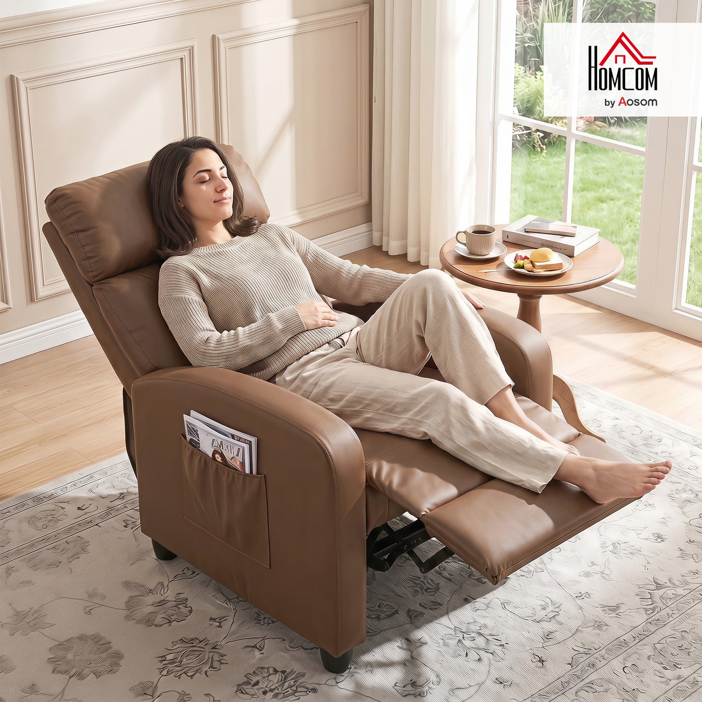 Recliner Sofa Chair PU Leather Massage Armcair w/ Remote, Dark Brown