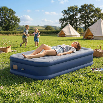 Inflatable Mattress, Single Air Bed with Built-in Pump, Grey